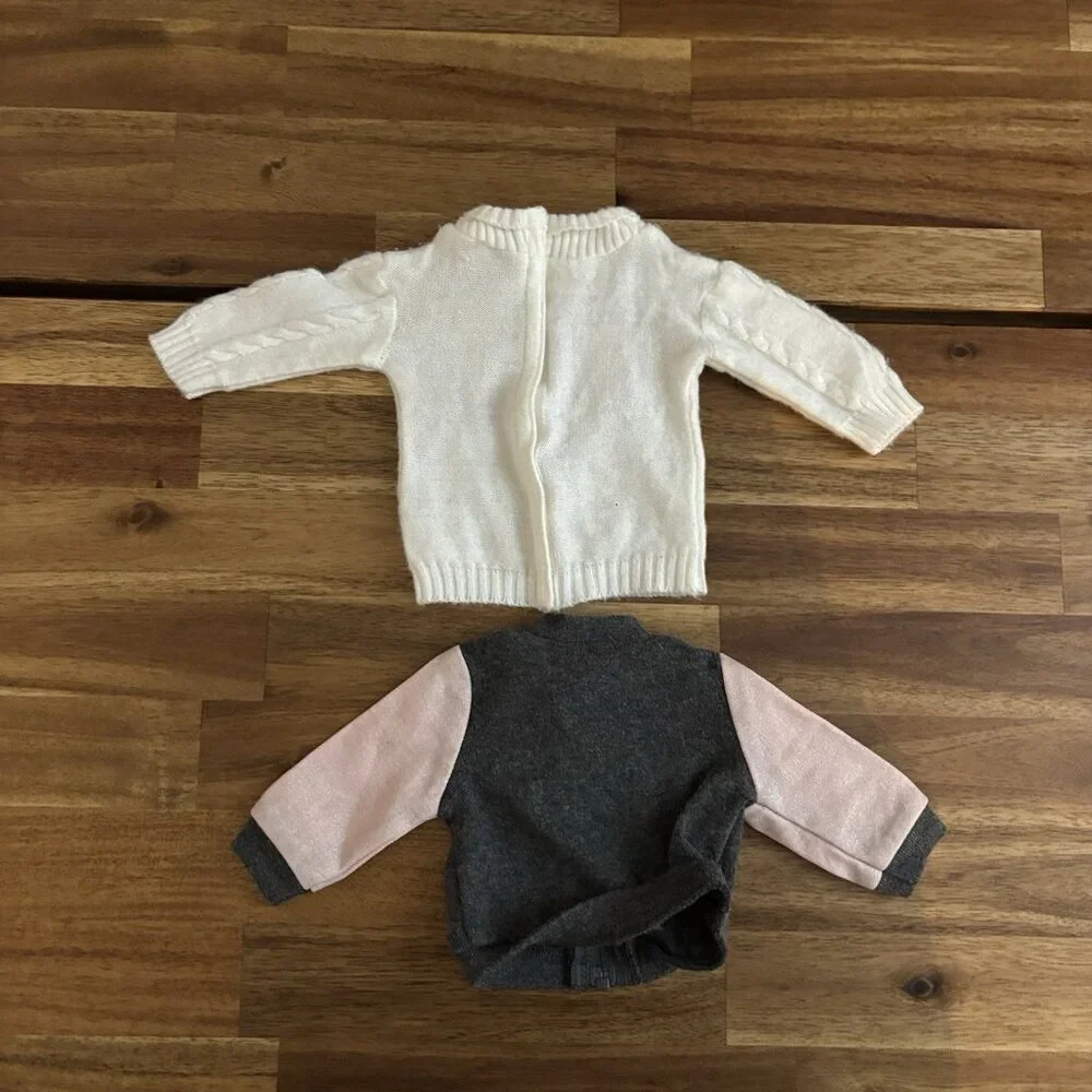 American Girl Gray & Pink Bomber Jacket &‎ Cable Knit Sweater FLAWS! AS IS!
